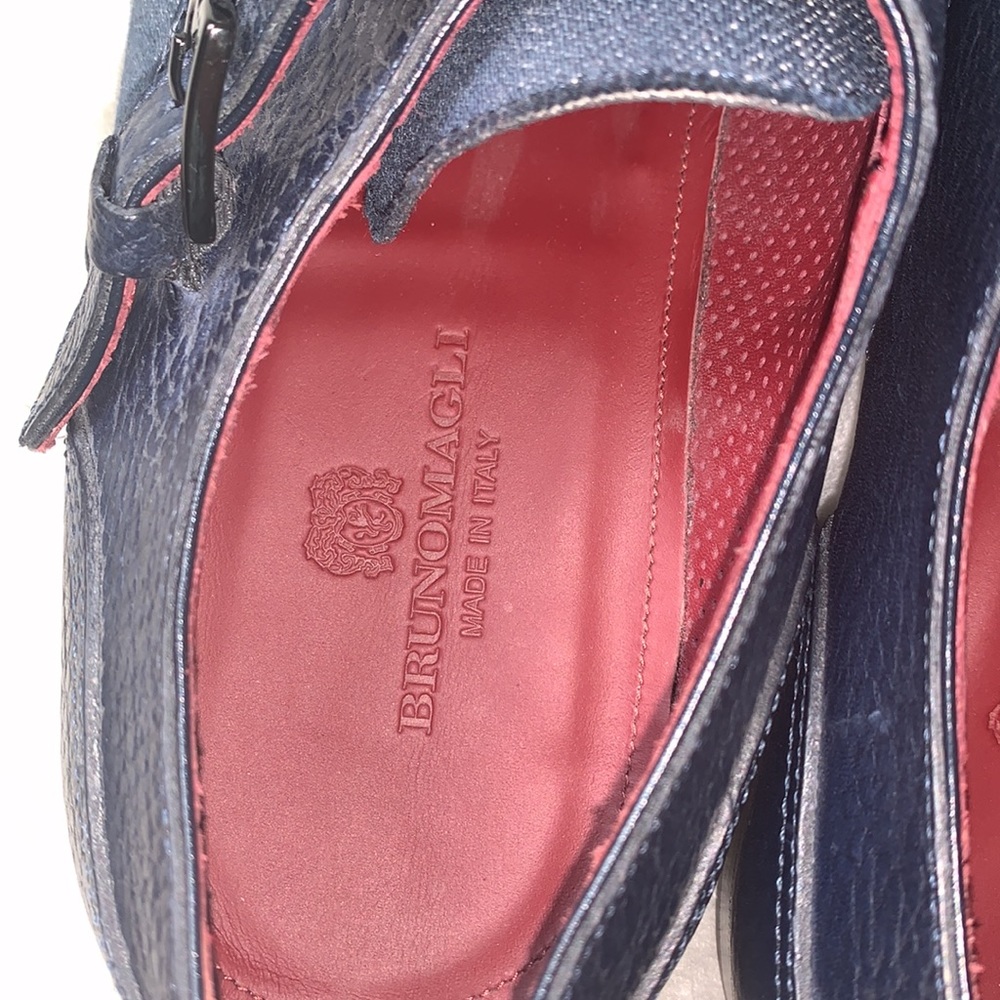 Bruno Magli Monk Strap Leather Denim Men Shoes - Picture 4 of 7